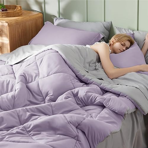 Miniatura 2 de Bedsure Light Purple Full Size Comforter Set - 7 Pieces Reversible Full Bed in a Bag, Full Bed Set Light Purple and Grey with Comforters, Sheets,