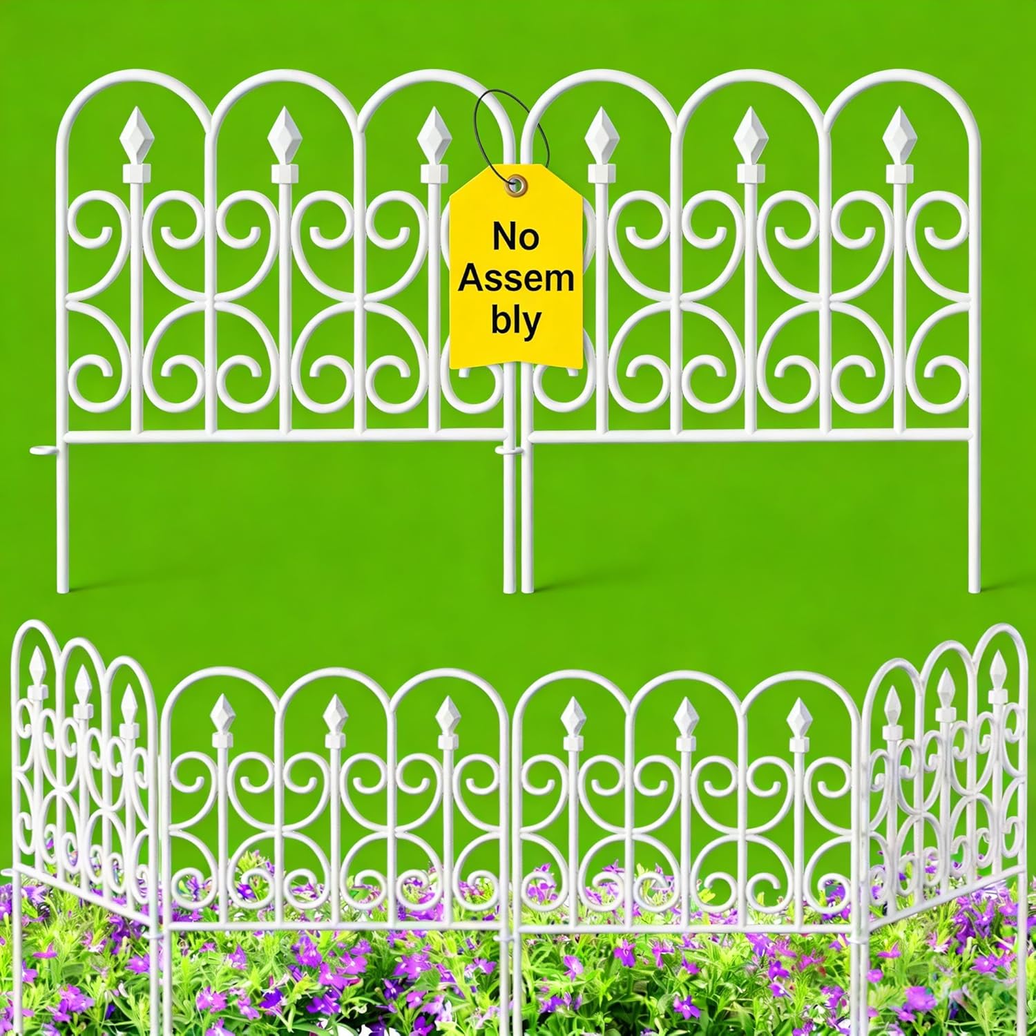 AMAGABELI GARDEN & HOME 5 Panels 32in(H)×10ft(L) Decorative Garden Fences and Borders for Dogs No Dig Rustproof Metal Fence Panels Garden Edging Border Animal Barrier Fencing for Flower Beds Black