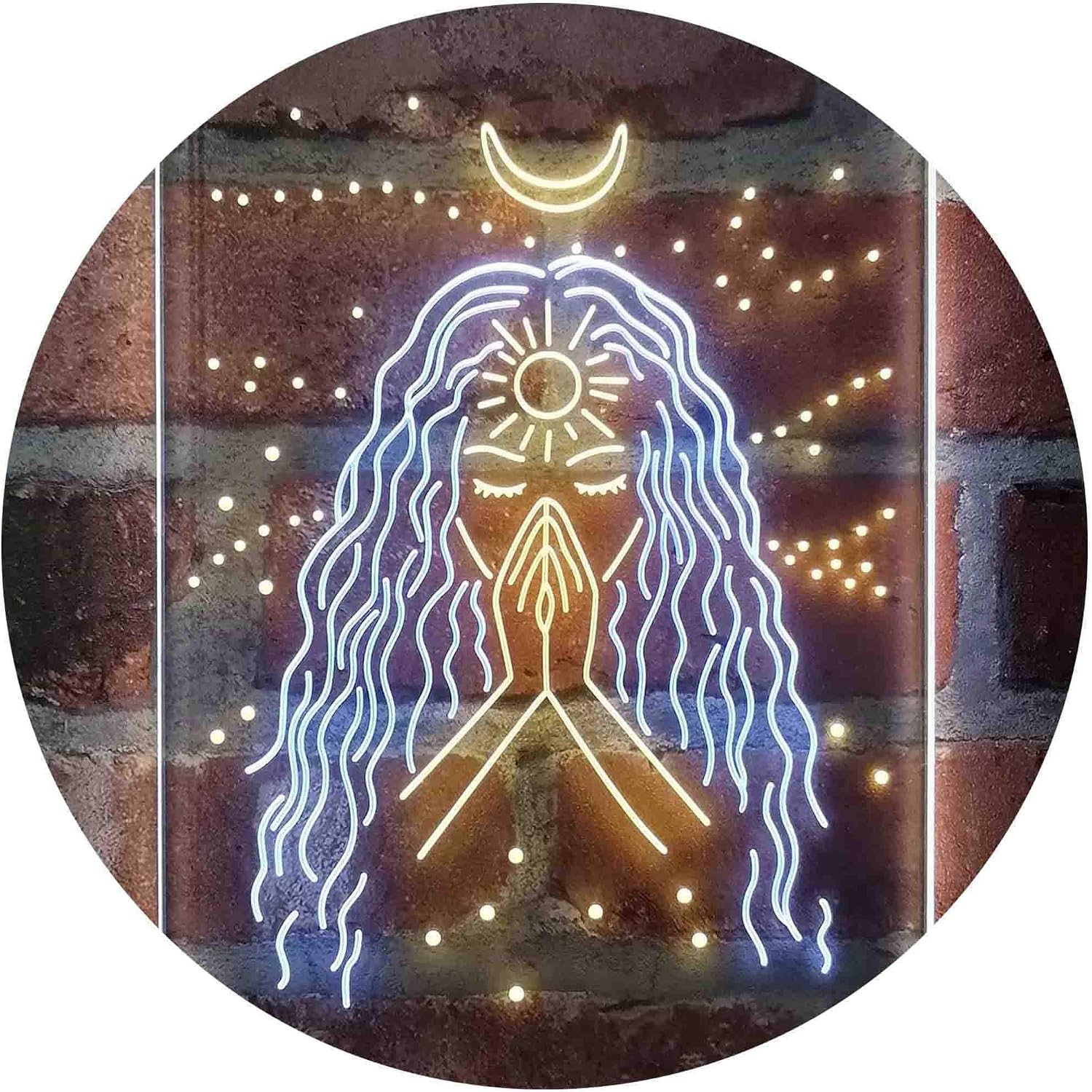 ADVPRO Psychic Girl Moon Star Bedroom Decoration Dual Color LED Neon Sign White & Yellow 8 x 12 Inches st6s23-i4144-wy