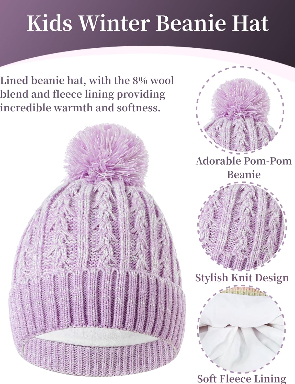 Winter Hat Gloves Scarf Set for Kids, Girls Toddler Pom Pom Knit Beanie Hat and Glove Set for Christmas Gift - Image 4