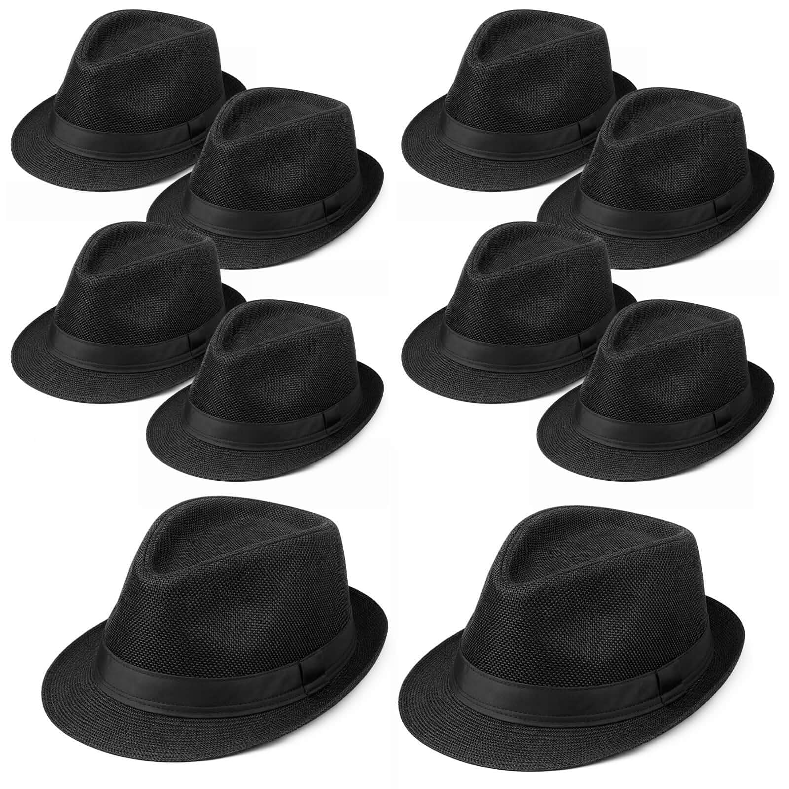 IMengjbang 10 Pack Fedora Hats for Men Women Short Brim Unisex Short Brim Summer Beach Panama Cap 1920s Party Costume Hats