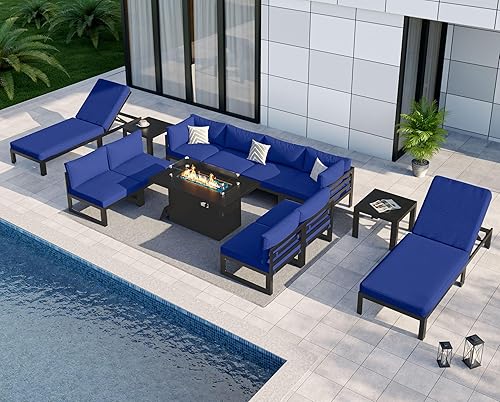 Miniatura 760 de NICESOUL 7 Piece White Powder-Coated Aluminum Patio Furniture with Fire Pit Table, 29 Inch Extra Wide Outdoor Sectional Sofa for 6, High-End Heavy