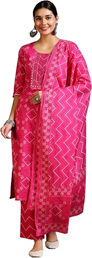 Libas Printed Cotton Straight Kurta With Trouser and Dupatta