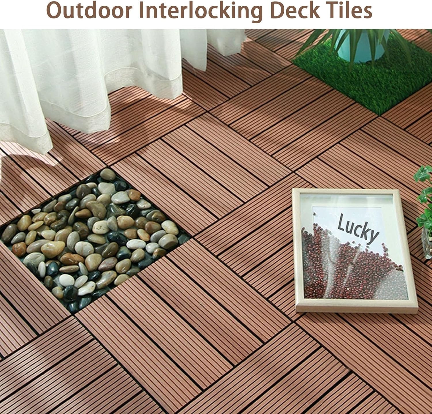 Dalles et lames de terrasse en composite, Tuiles de verrouillage composites en bois for l'extérieur, 18 pièces multicolores(Chocolate)