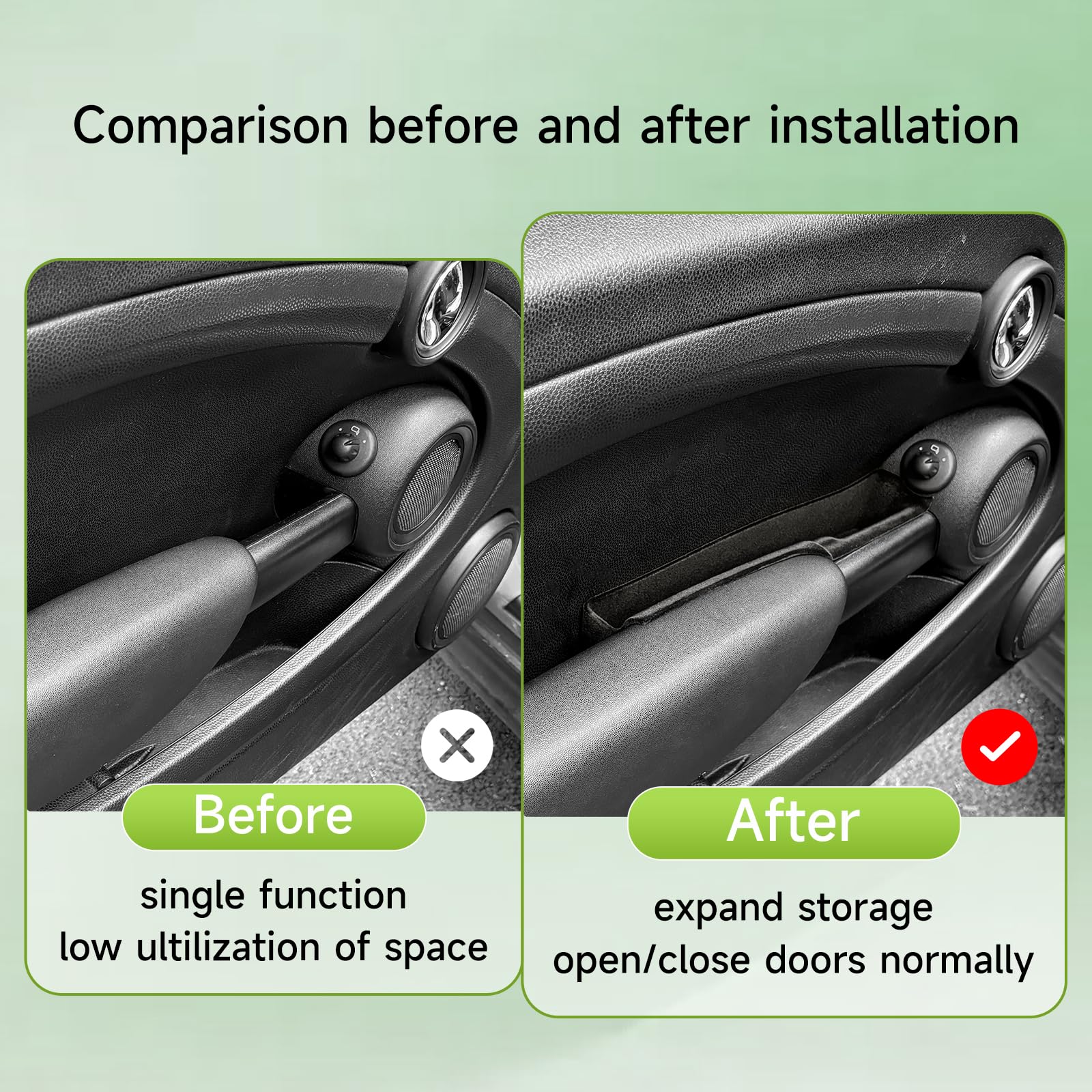 Autotür-Aufbewahrungsbox für MINI Cooper R55 R56 R57 R58 R59, Original-Fahrzeugdaten-Modellierung Beflocktes ABS-Organizer-Tablett (2 Stück), Erweitert Innenraumstauraum ohne Türfunktion zu blockieren