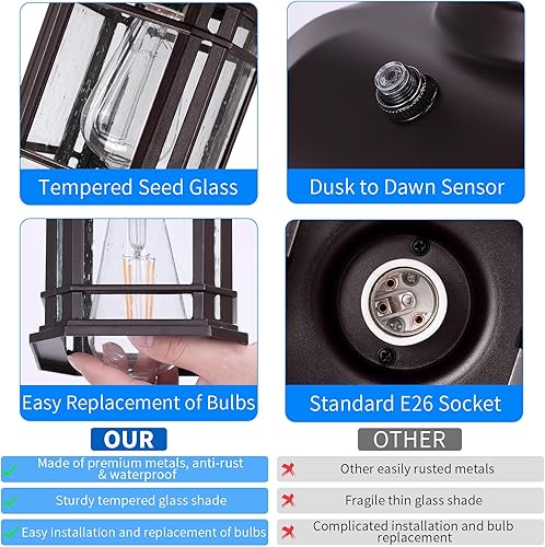 Miniatura 5 de Luces colgantes para exteriores para porche con sensor de atardecer a amanecer, faroles colgantes exteriores al aire libre, lámpara de techo al aire