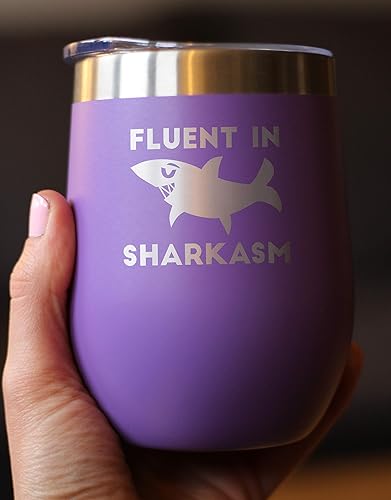 Miniatura 8 de Bevvee Fluent in Sharkasm - Vaso de vino divertido tiburón con tapa corrediza - Taza aislada de acero inoxidable - Lindos regalos de decoración de