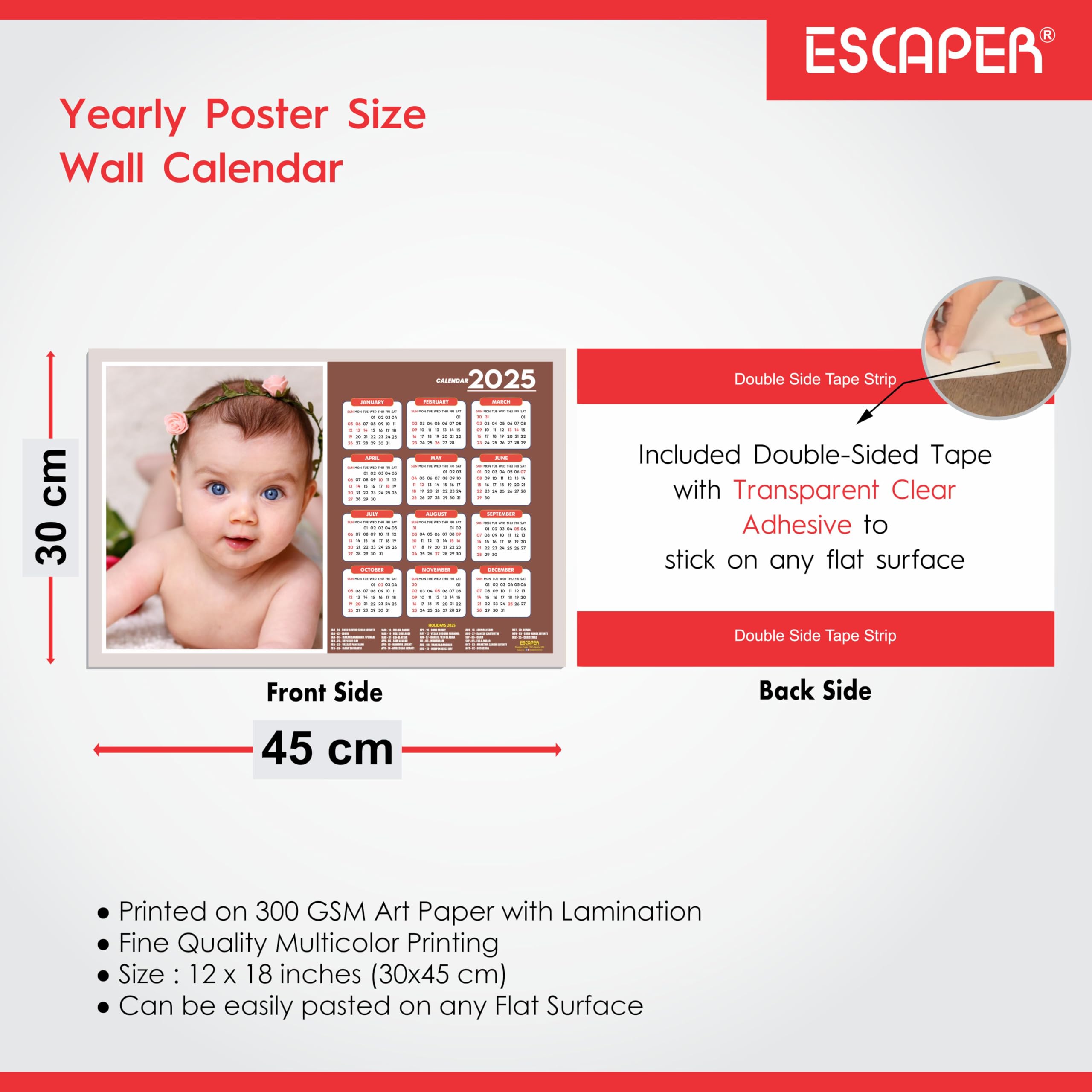 ESCAPER Calendario da parete 2025 per donne incinte (45 x 30 cm), foto di bambini da appendere, calendario da parete 2025 per donne incinte, immagini di bambini per donne incinte