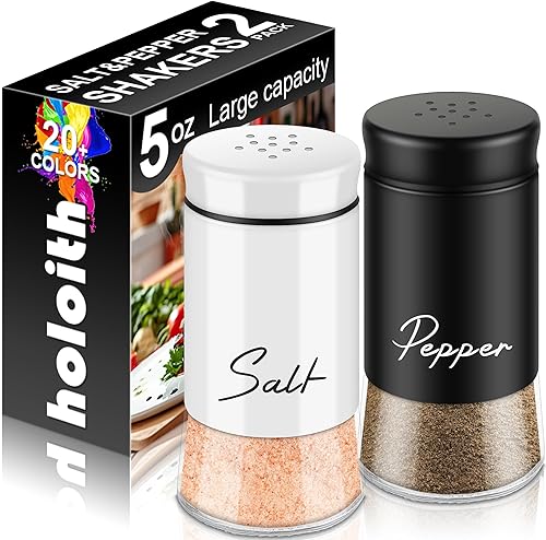 Juego de saleros y pimenteros, salero de 5 onzas con parte inferior de vidrio transparente con tapa de acero inoxidable para utensilios de cocina,