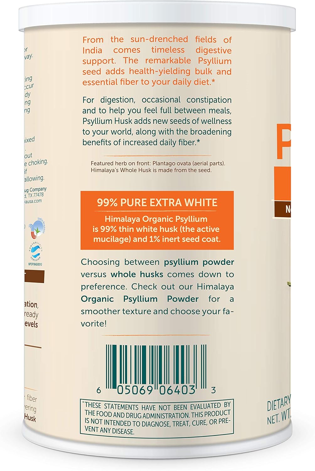 Himalaya Organic Psyllium Husk for Daily Fiber, Weight Management, Cholesterol and Blood Sugar Support, 12 oz, 56 Tablespoon Supply : Health & Household