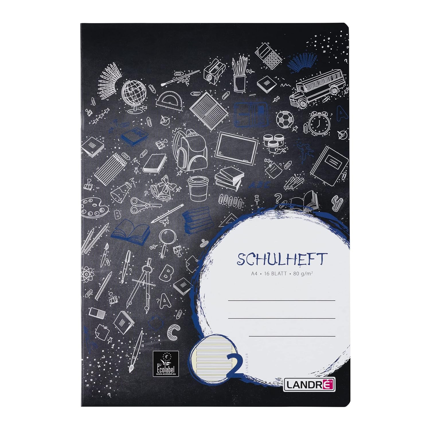 Landre 100050031 Notepad, A4, 16 Pages, Type 2 Ruling, 80 GSM Fine Wood-Free Writing Paper Pack of 10, 3 Assorted Designs