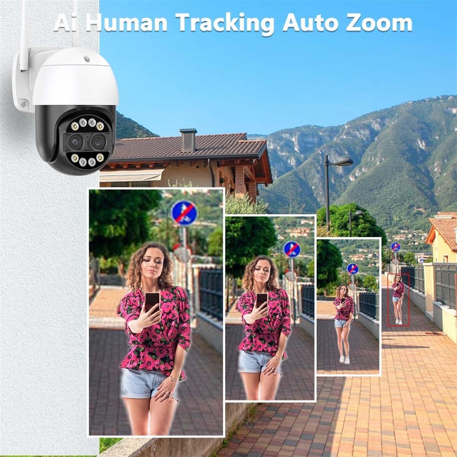 Telecamera di sicurezza, Telecamera di sicurezza binoculare 4K 8MP esterno PTZ Dual Lens 4MP HD sorveglianza CCTV IP AI Tracking P2P IP66(4MP,64GB SD Card)