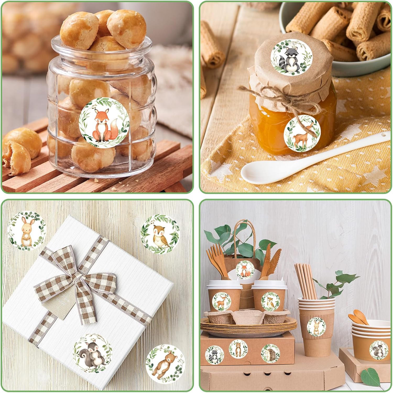 JarThenaAMCS 1000Pcs Baby Shower Stickers Woodland Animal Decal 8 Designs Watercolor Forest Cartoon Animal Adhesive Sealing Labels for Birthday Baby Shower Party Favor Supplies - Image 7