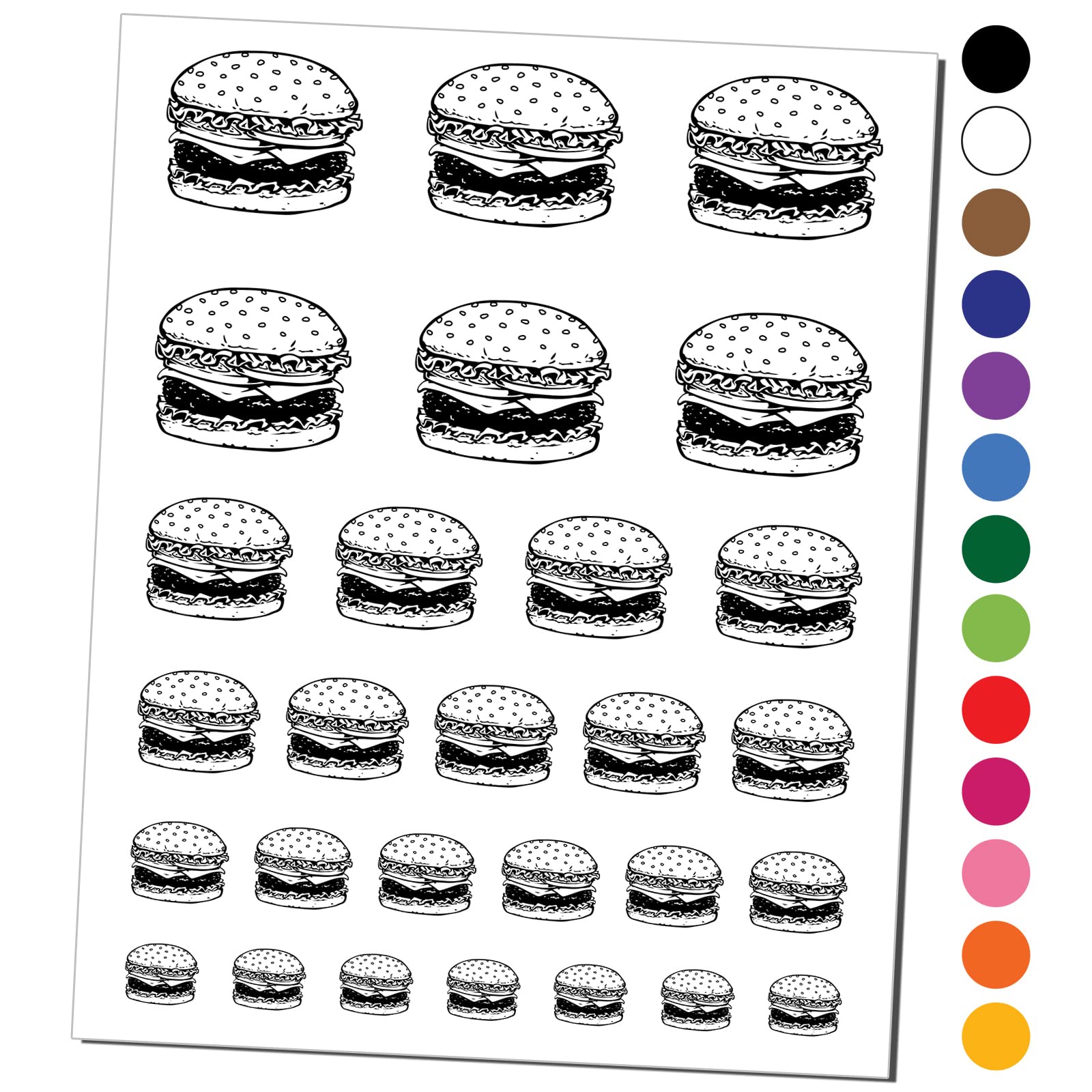 Delicious Hamburger Cheeseburger American Fast Food Temporary Tattoo Water Resistant Fake Body Art Set Collection - Black (One Sheet)