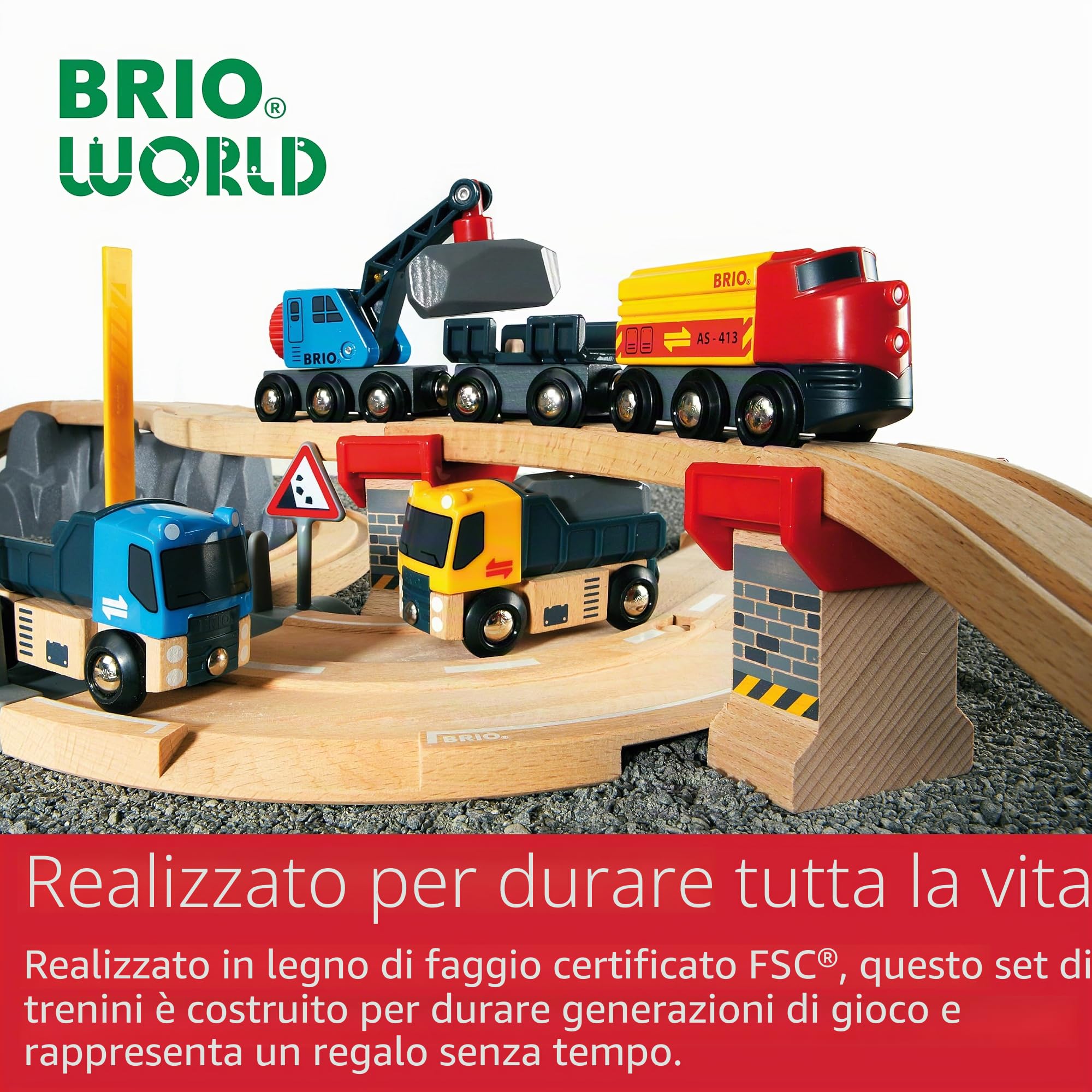 BRIO World - Set Cava Ferrovia e Strada, Set Costruzioni Trenino in Legno, Giocattolo per Bambino e Bambina 3+ Anni