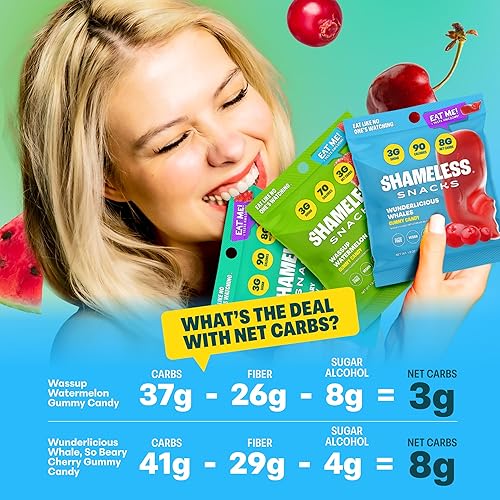 Miniatura 6 de Shameless Snacks - Gomitas keto bajas en carbohidratos sin gluten, paquete de dulces - Sandía, ballenas Wunderlicious, cereza de oso