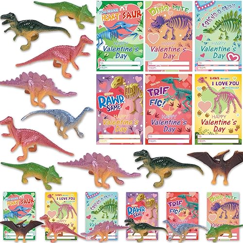 Wiooffen 36 tarjetas de regalo para el día de San Valentín con figuras de dinosaurios, regalo para niños, fiesta de San Valentín, intercambio