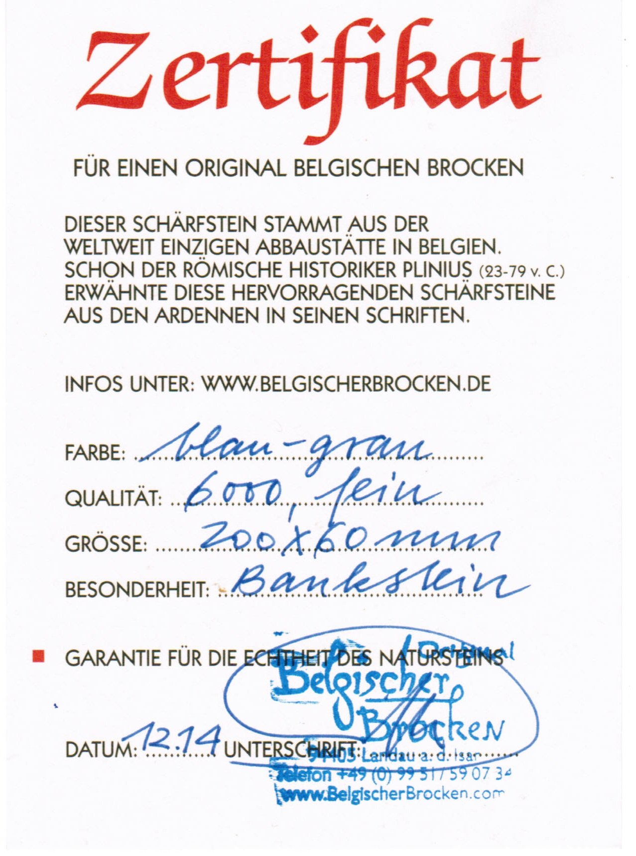 Kamień szlifierski niebieski Belgischer Brocken niebieski 200 x 60 mm z kamieniem do ostrzenia średnica 27 mm ostrzałka do noży