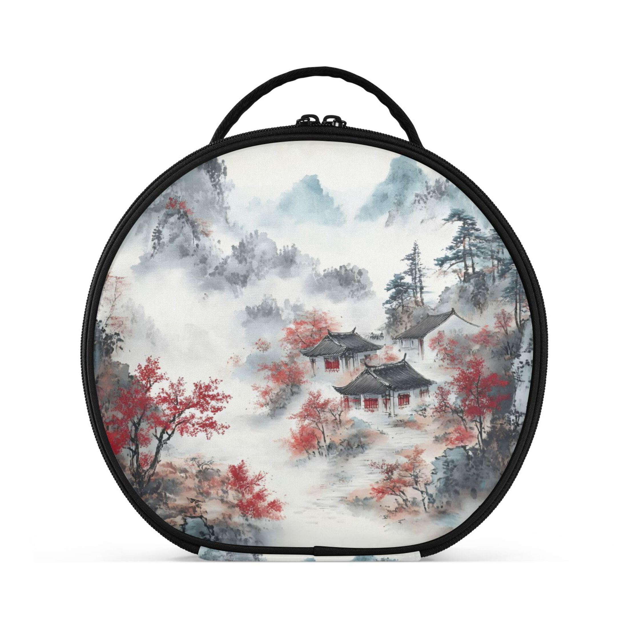 Takiito Chinese Landscape Painting Travel Makeup Case Portable Makeup Box Artist Cosmetic Case Organizer With Adjustable Dividers