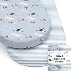 Baby Bassinet Sheets for Boy, Girl (Airplanes & Clouds) 2-Pack - Fitted Bedside Bassinet Sheets - Buttery Soft Cotton Blend for Standard Mattress Pad