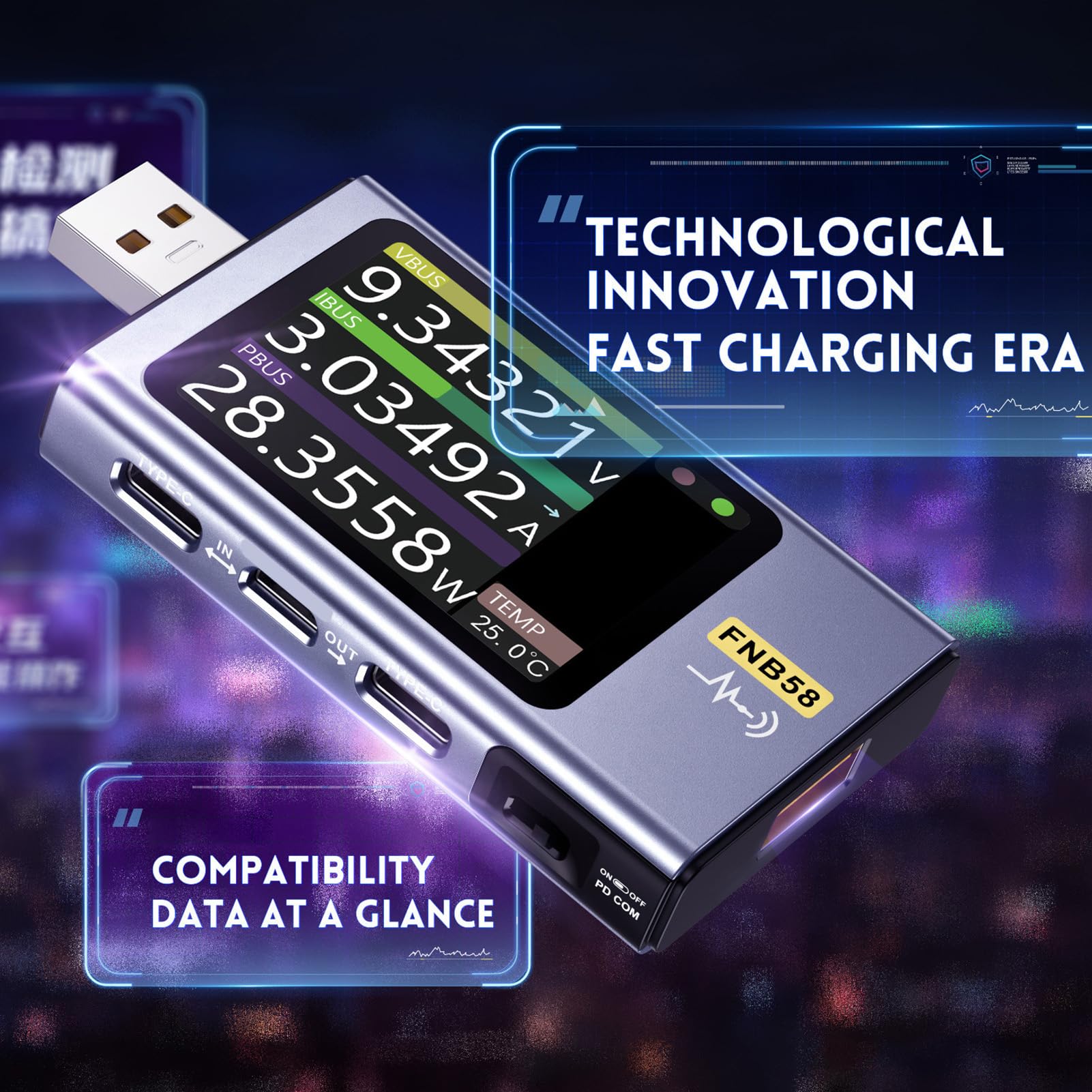 FTVOGUE Multimetrowa Zasilanie USB Prąd Prądowy Tester Mocy z 2,0 -calowym Wyświetlaczem HD LCD dla PD2.0 PD3.0 QC2.0 QC3.0