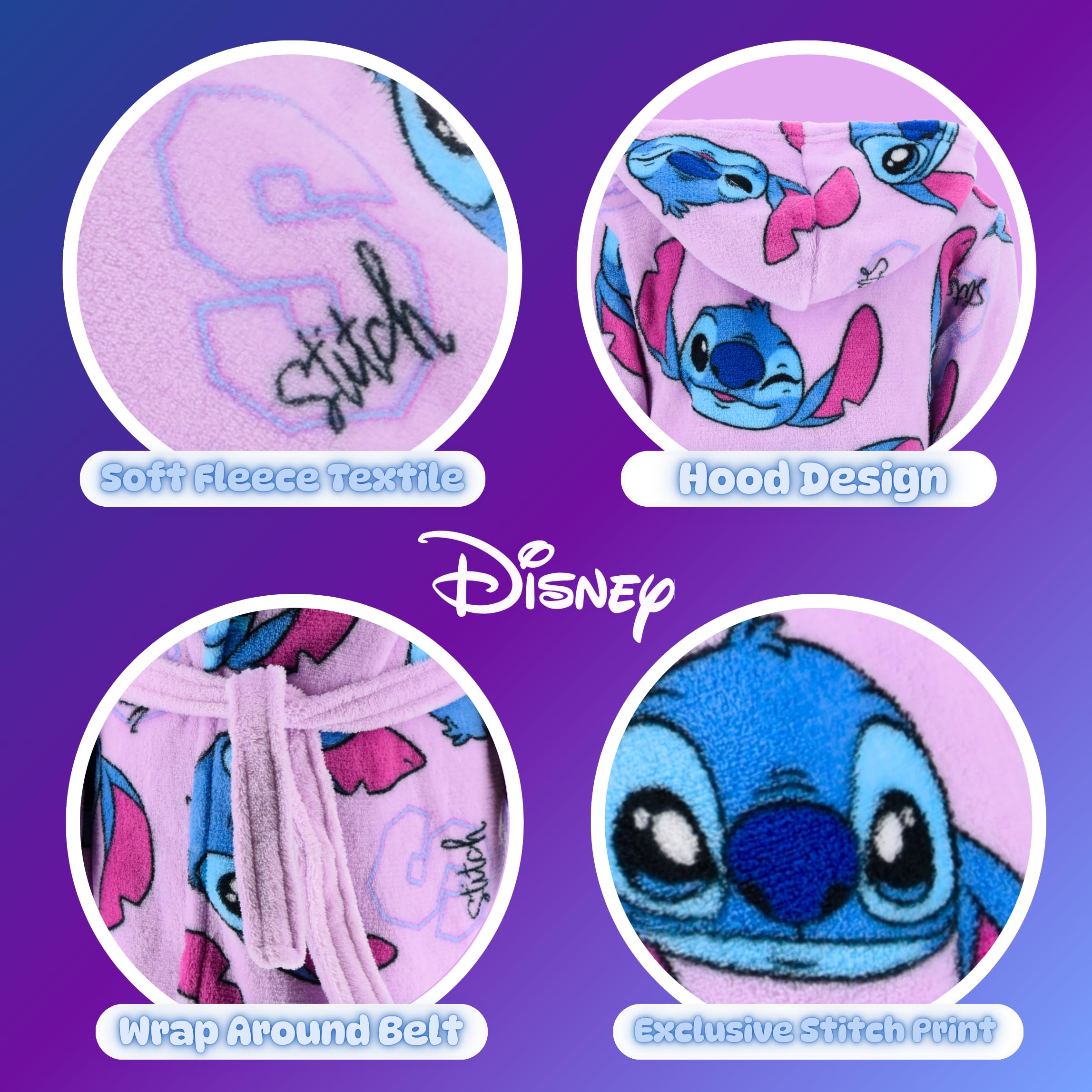 Disney Stitch Robe de Chambre pour Fille, Robe Doux Motif Stitch Peignoir en Polaire Velours, Tailles 4 à 12 Ans