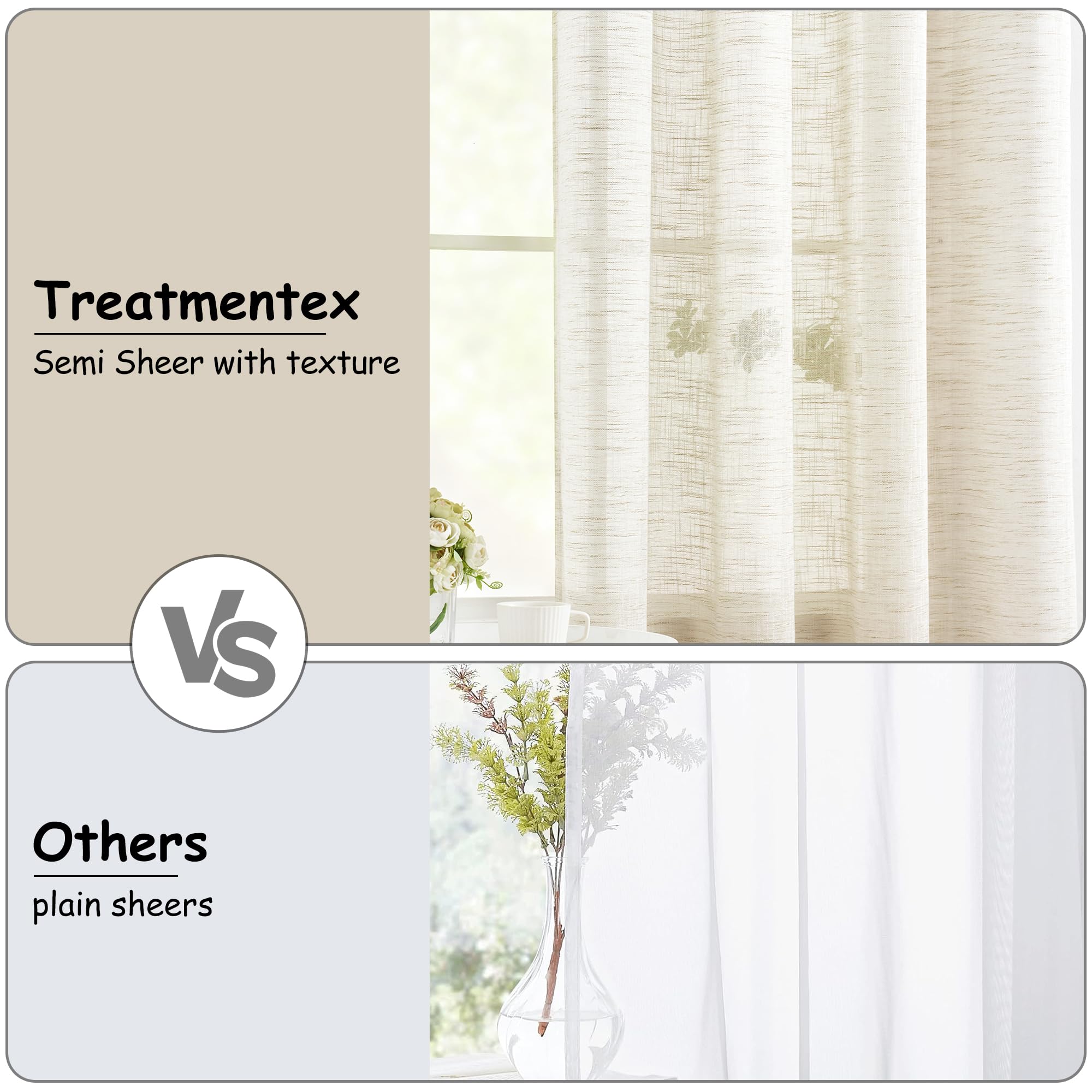 Treatmentex Tende semitrasparenti in lino naturale per soggiorno e camera da letto, 241,3 cm di lunghezza