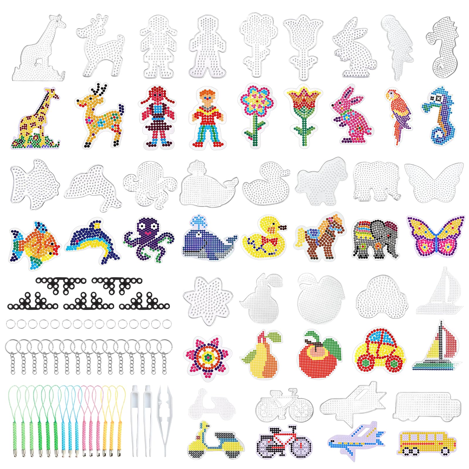 27 Piece Fuse Bead Boards, 5mm Clear Fuse Beads Boards with Animal Shape Pegboards, Pattern Template Cards Accessories, Beads Pegboard Set Ironing Bead Pin Plates for Kids & Adults DIY Handcraft