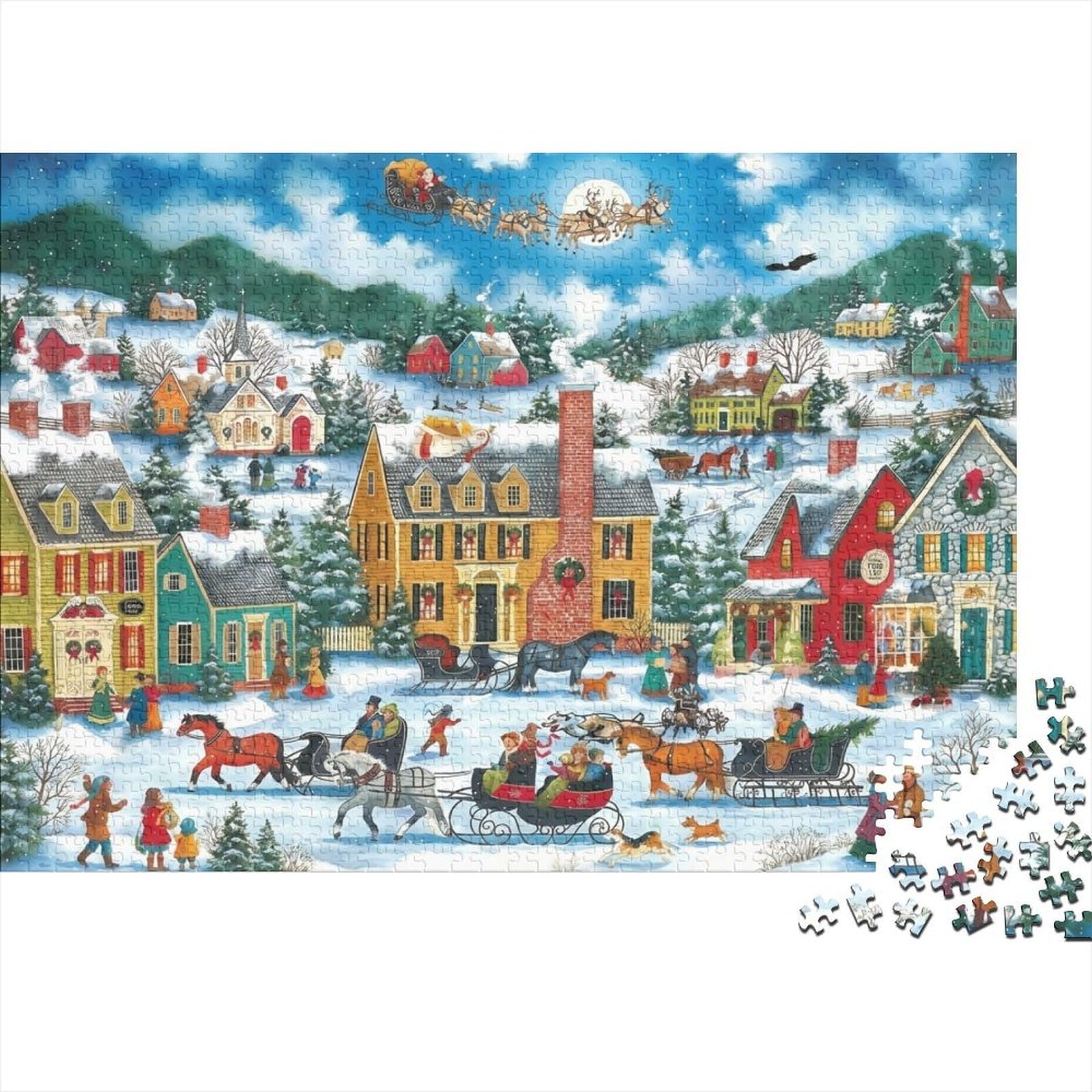 Winter Village Scene 1000 Piece Jigsaw Puzzle Paper for Adults Snowy Town View Puzzle Game for Family Relaxing Focus Home Gift 52x38cm/1000pcs โ image 1