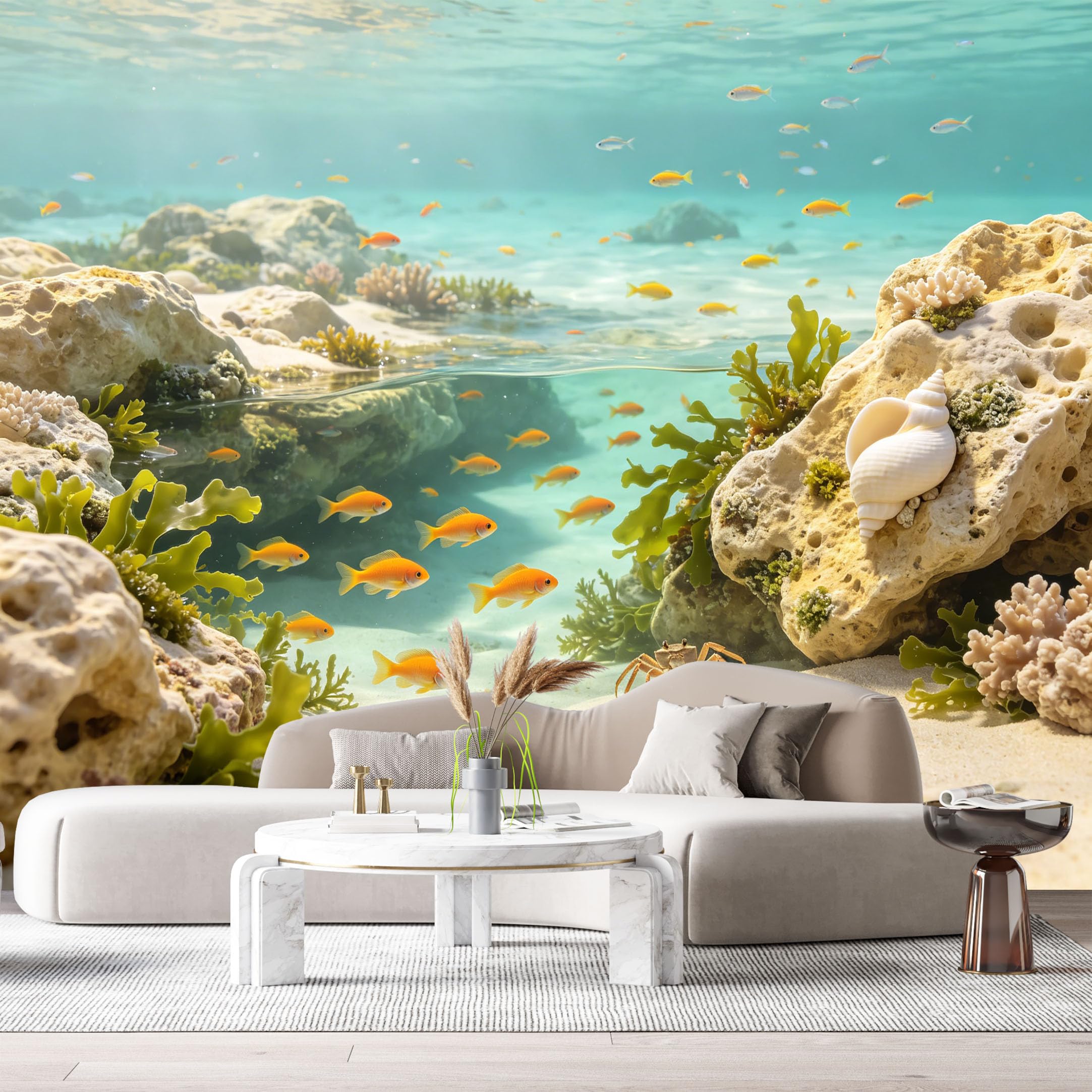 Custom Size Wall Murals Ocean Marine Tropical Fish Seashell Crab Underwater View 3D SelfAdhesiveWall Fabric Removable Wallpaper Wall Decor for Living Room Bedroom Bathroom