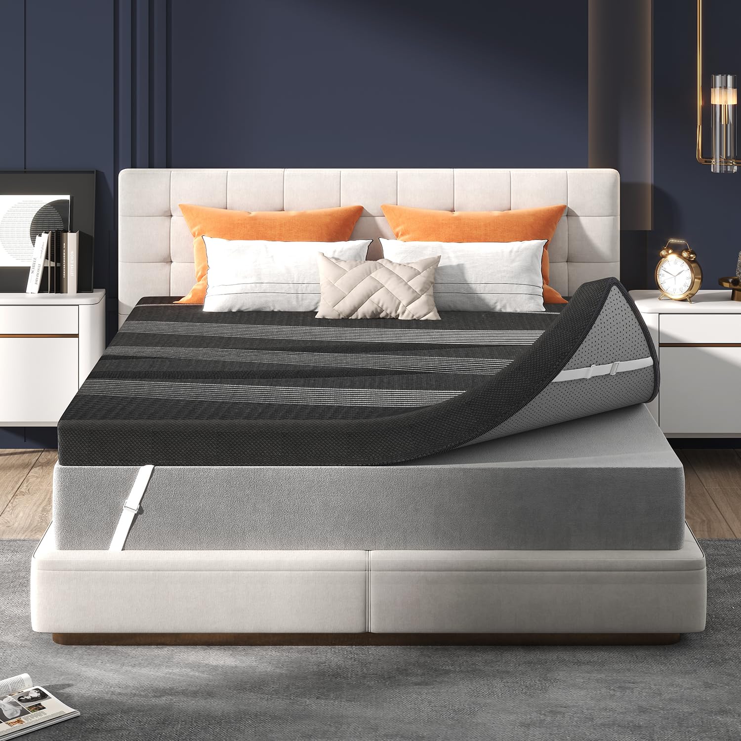 Photo 1 of 3 Inch King Mattress Topper Memory Foam, Cooling Gel & Non-Slip Straps