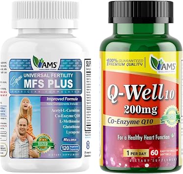America Medic & Science Mens Fertility Support Bundle MFS Plus 120 Capsules + Q-Well-10 CoQ10 200mg 60 Softgels, Sperm Count, Motility, Antioxidant & Reproductive Health Support