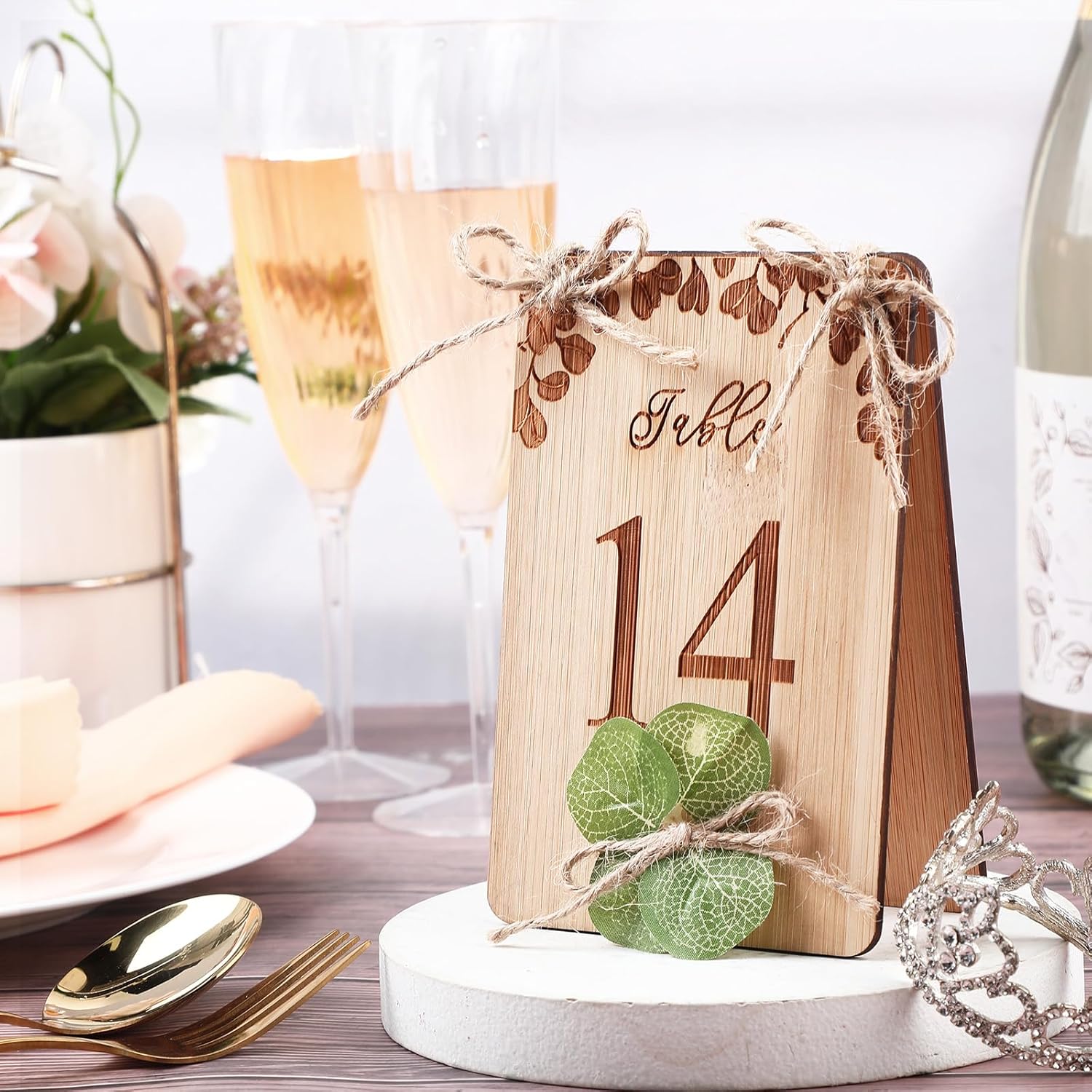 Chunful Wedding Table Numbers 1-20 Wooden Rustic Table Number Signs for Wedding Reception Double-Sided Printing Centerpiece for Party Bridal Shower Banquet Restaurant Decoration 4'' x 6''(Eucalyptus)