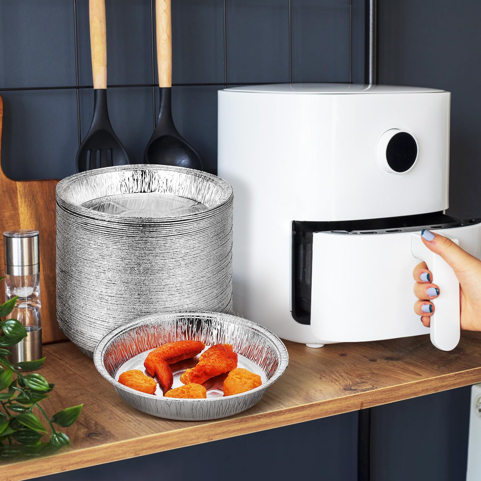 Moules Jetables pour Friteuse à Air 20 Cm en Aluminium Résistant Haute Température Barquettes Rondes Polyvalentes Cuisson et Conservation 100 Pièces Cuisine Maison