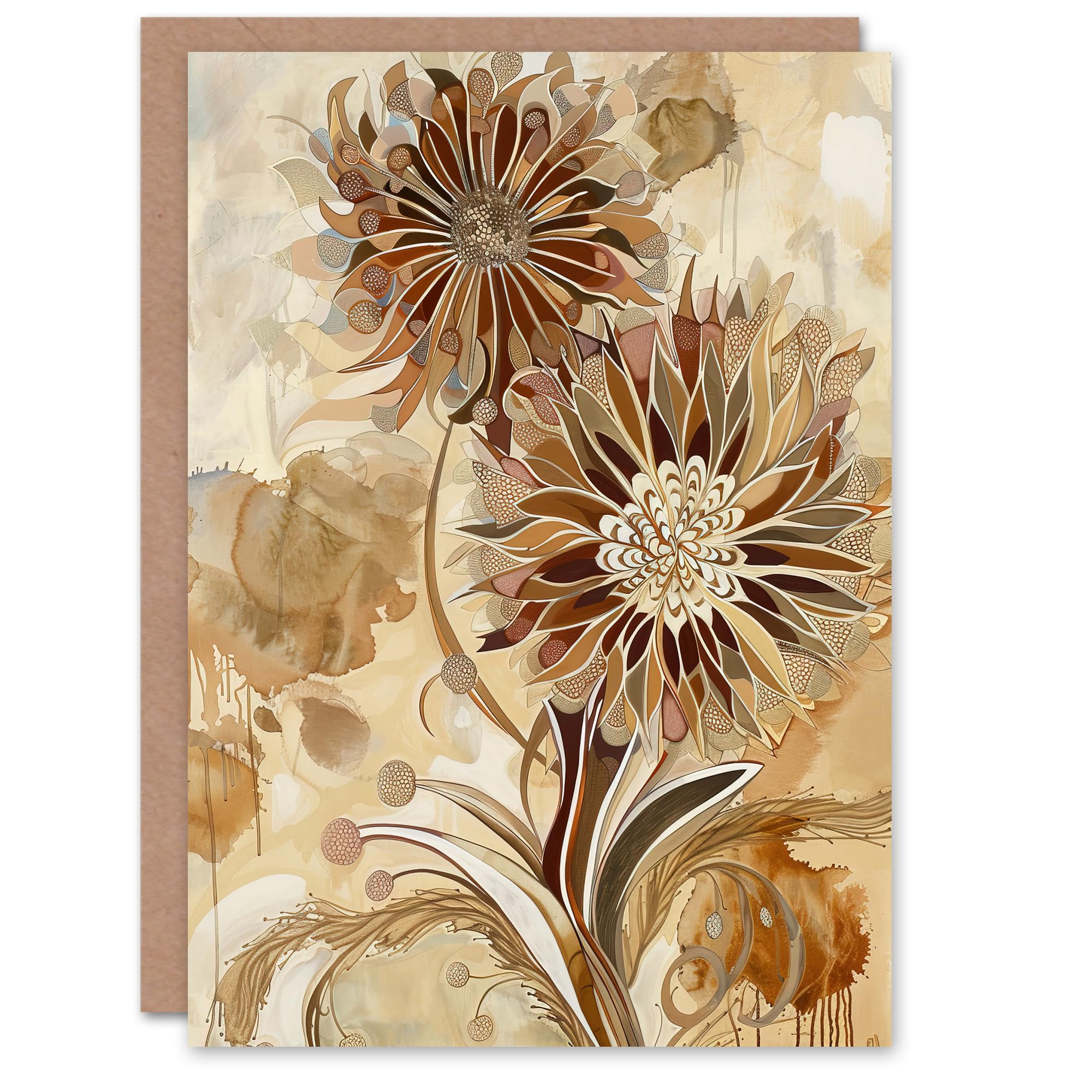 Artery8 Greeting Card Abstract Earthy Wildflowers Floral Mandala Design For Her Woman Birthday Card