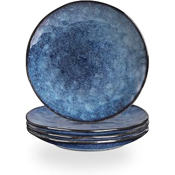 vicrays Ceramic Dinner Plates Set of 4 8 Inch Cake Plates for 4 People - Porcelain Dishwasher and Microwave Safe Blue