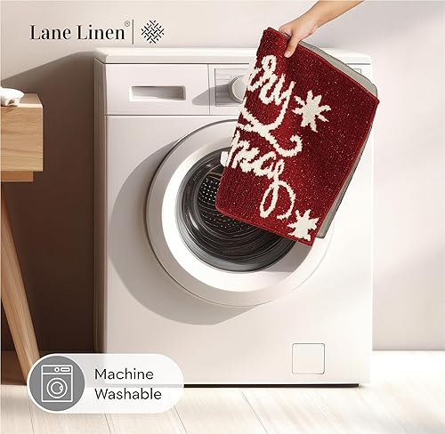 Miniatura 7 de LANE LINEN Juego de alfombras de baño de microfibra color rojo navideño, antideslizantes, lavables a máquina, 20 x 32 pulgadas y 17 x 24 pulgadas