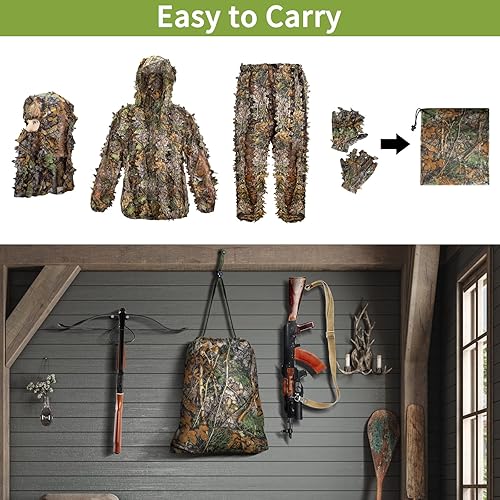 Miniatura 2 de Traje Ghillie, traje frondoso para caza, equipo de caza, incluyendo ropa de caza, guantes de caza, máscara facial frondosa y bolsa