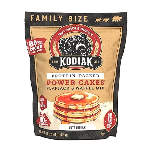 Miniatura 4 de Kodiak Grizzly Size Power Cakes Mix, suero de leche, alto contenido en proteínas, 100% granos integrales (paquete de 6 bolsas)