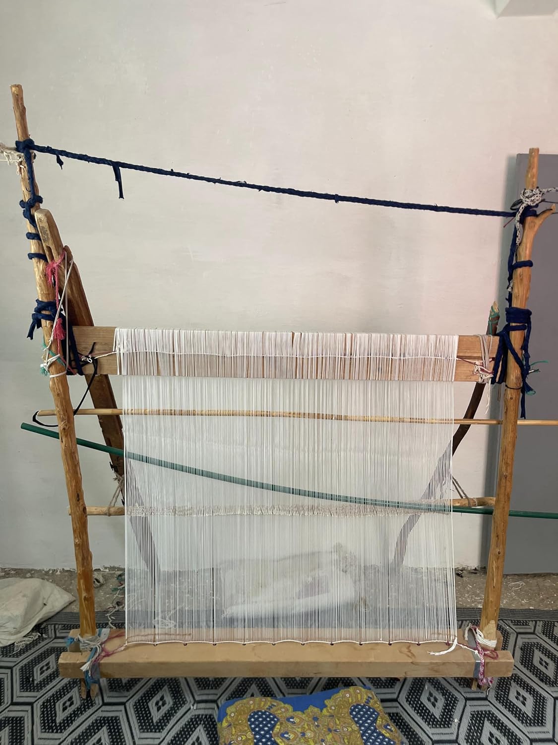 Handmade Moroccan Berber Area Rug 3' x 5', 100% Wool High Pile Shag, Beni Ourain Style, Ivory/Cream with Charcoal Diamond Lattice (Fringe on Both Ends)