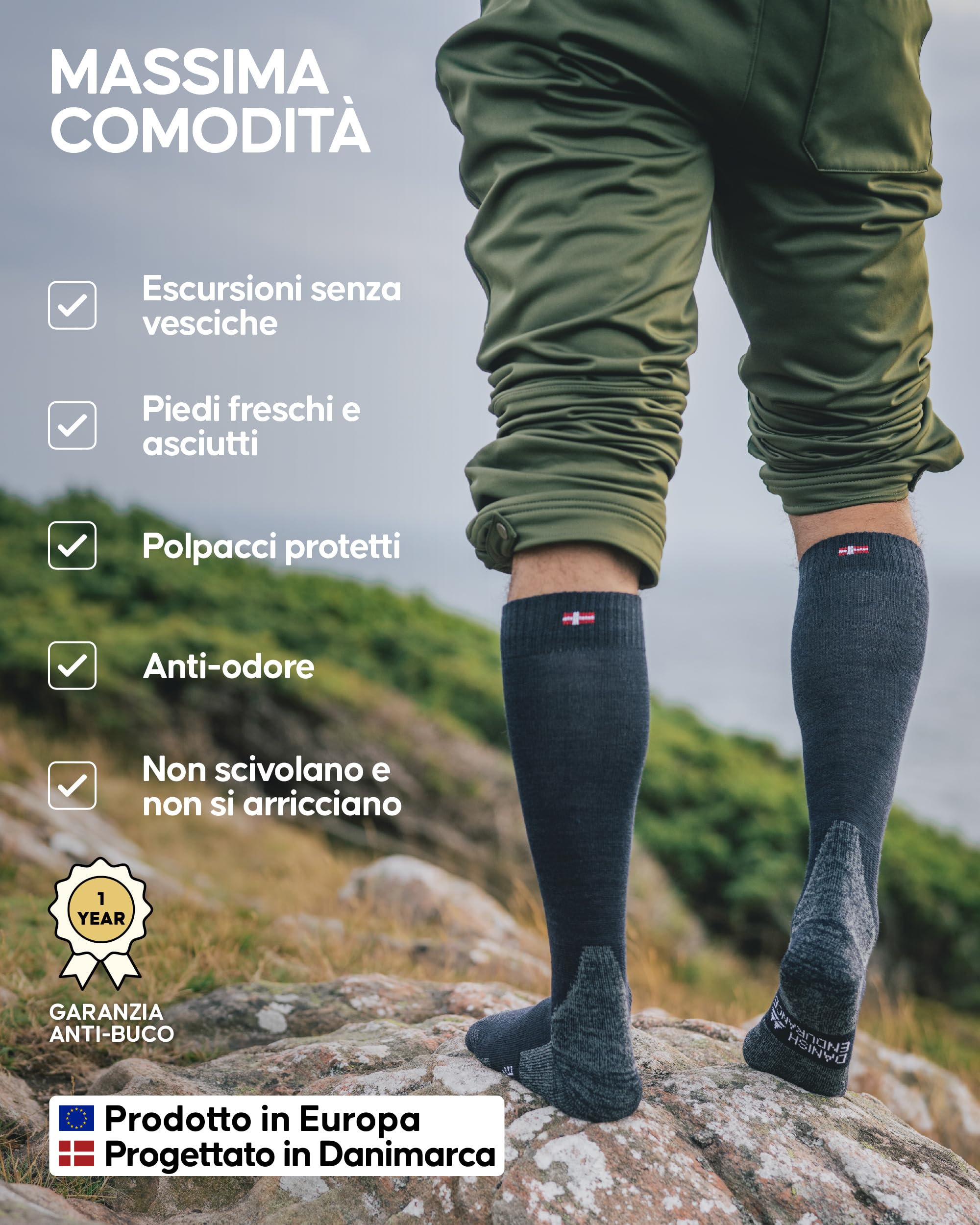 DANISH ENDURANCE Calze Trekking Lunghe in Lana Merino, Calzettoni Anti Vesciche, da Uomo e Donna, 1 o 3 Paia
