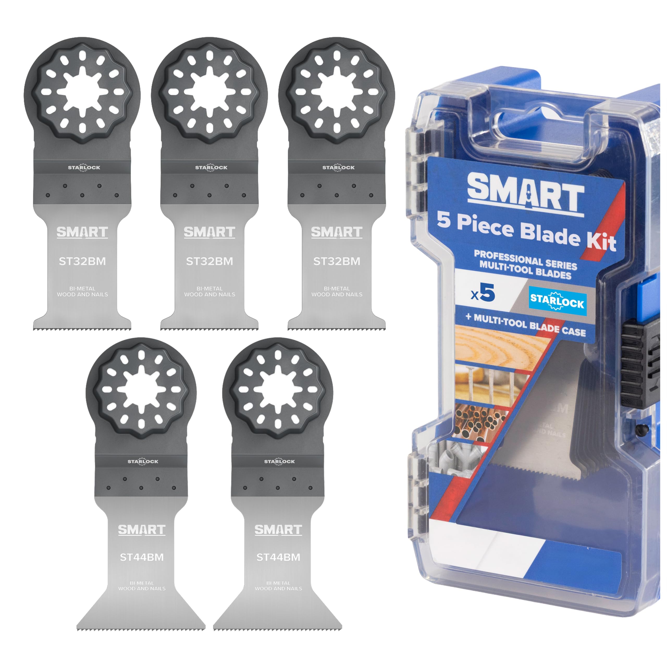 SMART Starlock 5-Piece Bi-Metal Multi-Tool Blade Kit with Case โ 3x32mm & 2x44mm Oscillating Blades