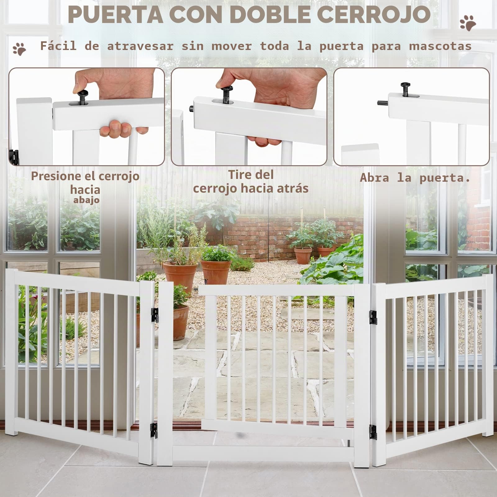 GOPLUS Puerta de Seguridad de Escalera de Corralito de Madera de Pino Barrera Plegable Puerta de Seguridad para Perros Puerta de Seguridad (Blanco)