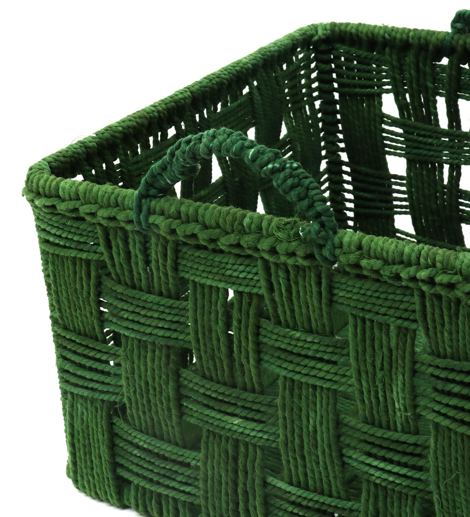 The Tickle Toe Cotton Rope Storage Basket with Iron Frame | Eco-Friendly Organizer for Home Use | 34x34x22 cm (Green) 2