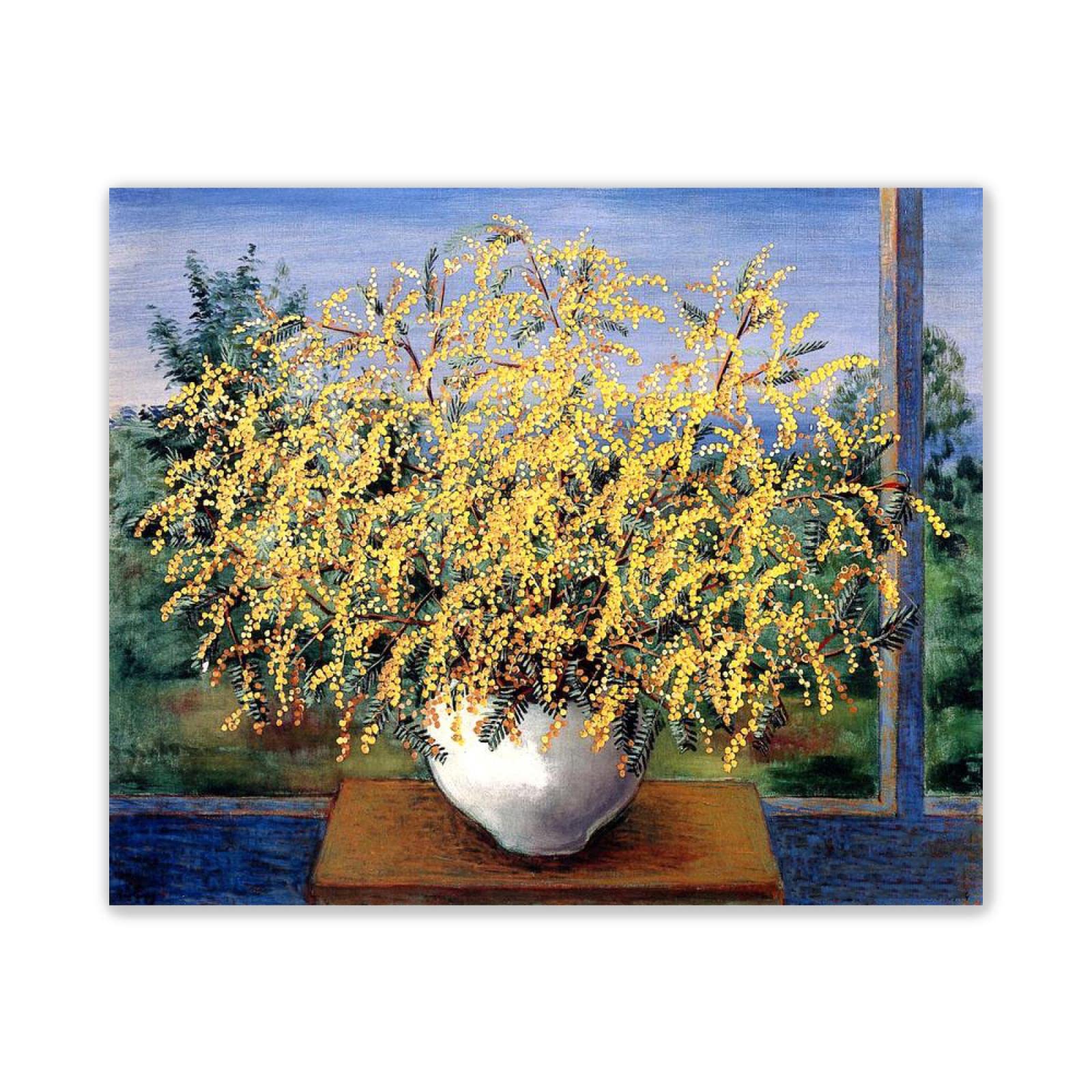 Moise Kisling wydruki - słynne obrazy drukowane na płótnie - 'Mimosas (7) plakat graficzny, reprodukcje na płótnie, sztuka ścienna, obrazy kwiatowe do salonu, 30 x 40 cm, oprawione