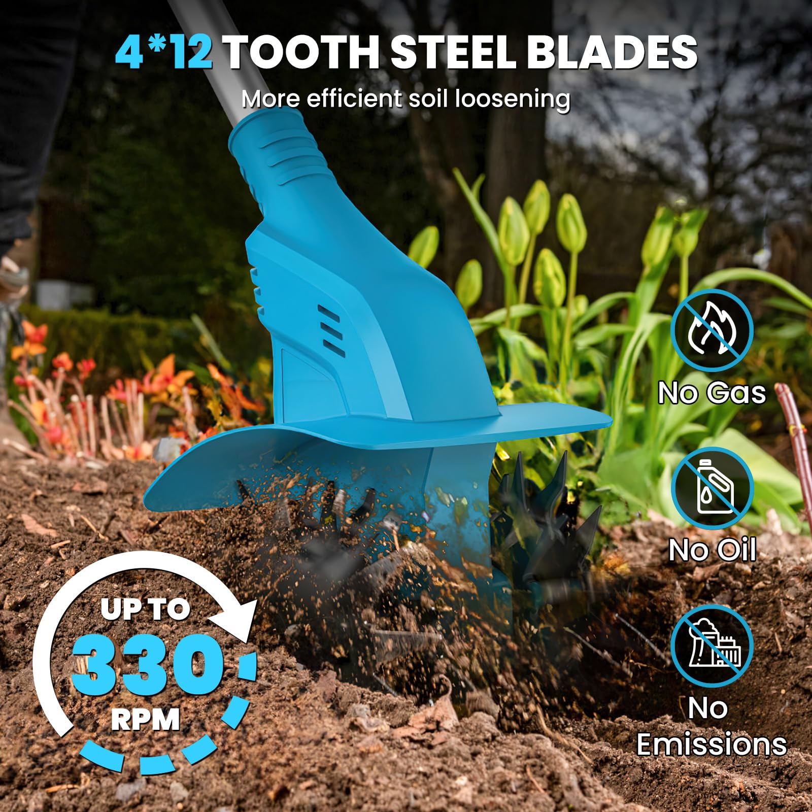 Motoazada Bateria, 500W Motocultor Electrica Plegable | Dos baterías, motor brushless, pantalla digital, motocultor ligero, huertos, parterres elevados, jardineros mayores