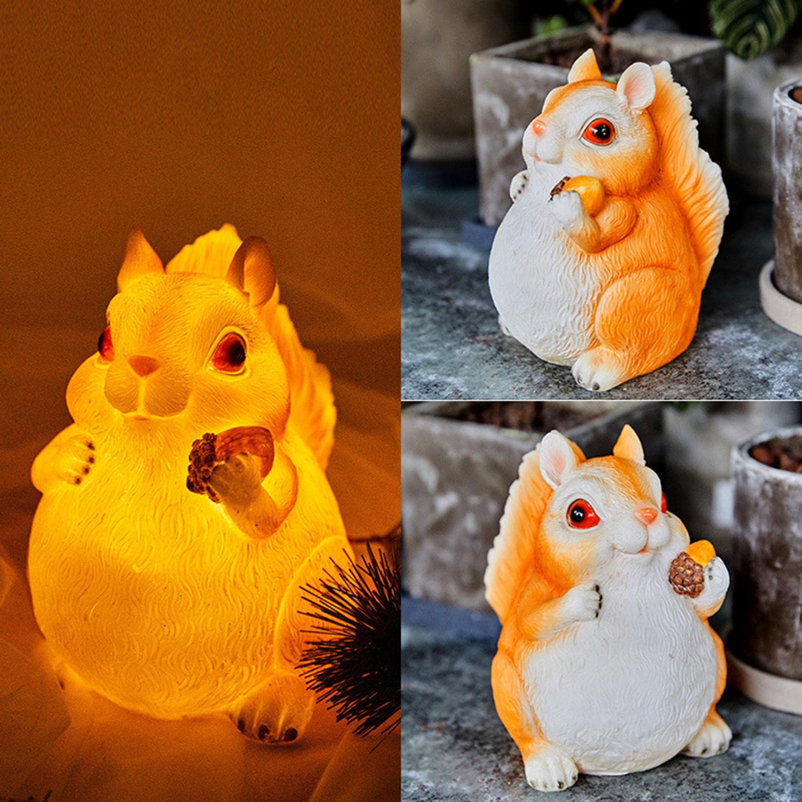 KRAAFTAR Animal Garden Statue with Solar LED Lights Sculptures for Patio Decorations Squirral