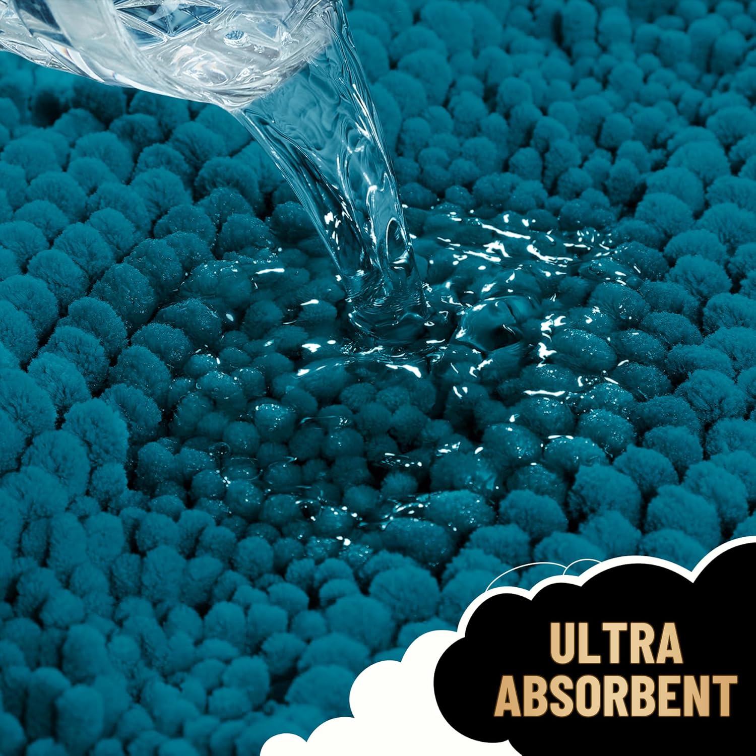 OLANLY Thick Bathroom Rugs 24x16, Extra Soft Absorbent Chenille Striped Bath Rugs, Rubber Backing, Machine Wash Dry, Bath Mats for Bathroom Floor, Tub and Shower, Home Decor Accessories, Peacock Blue - Image 3