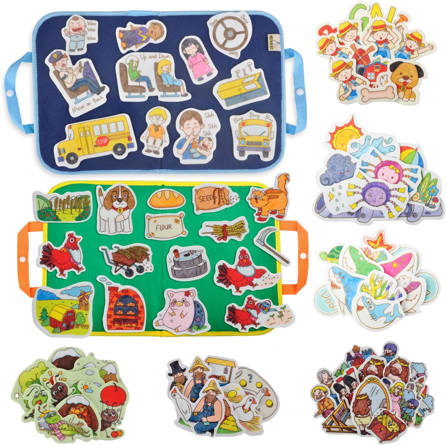 CHEFAN 8 Sets Felt Board for Toddlers,Wheels on The bus and Little Red Hen