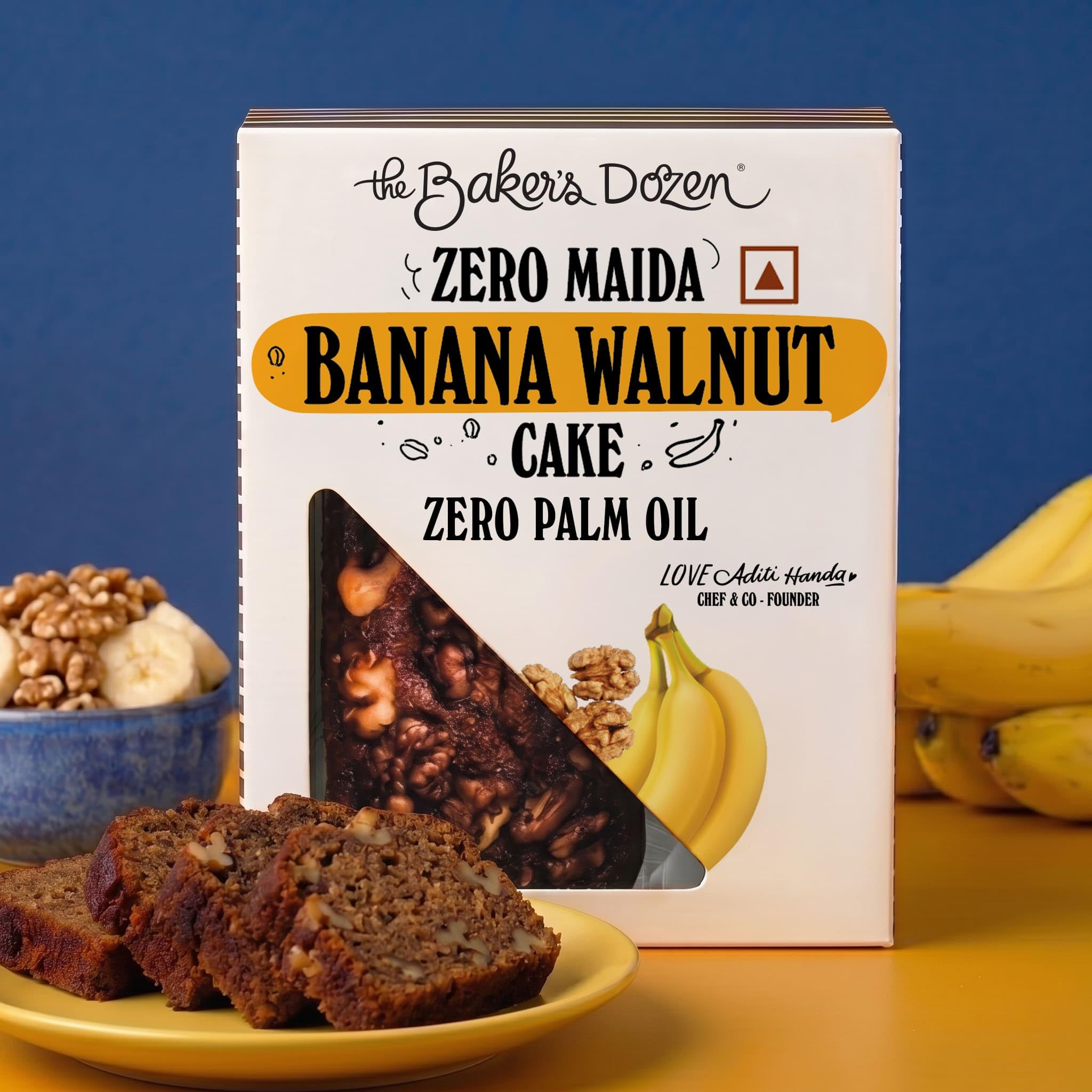 The Baker's Dozen Zero Mainda Banana Walnut Cake | Zero Palm Oil | Zero Trans Fat | With Natural Sweetness of Freshly Mashed Bananas | Loaded with Crunchy Walnuts | Handcrafted with Love by Aditi Handa - Chef & Co-Founder | Pack of 1 X 150g-image-42